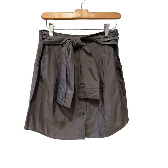 Theory silk button front mini skirt gray 4 - Picture 1 of 5